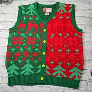 Women's Merry Christmas Ugly Christmas Sweater Vest Faux Button Front size XXL
